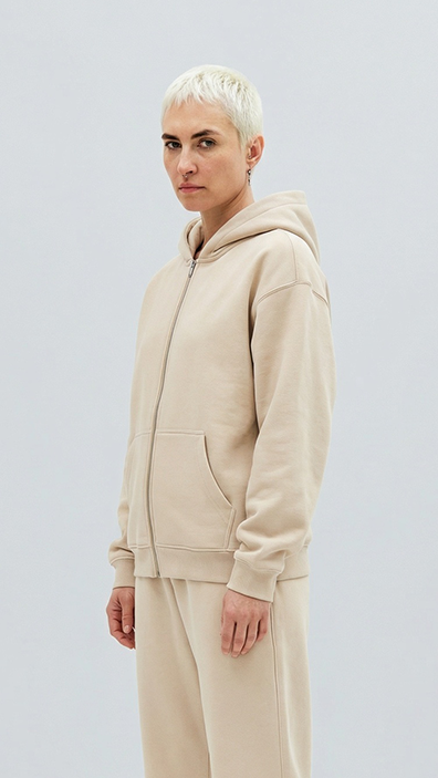 Oversize Zip Hoodie, Cream