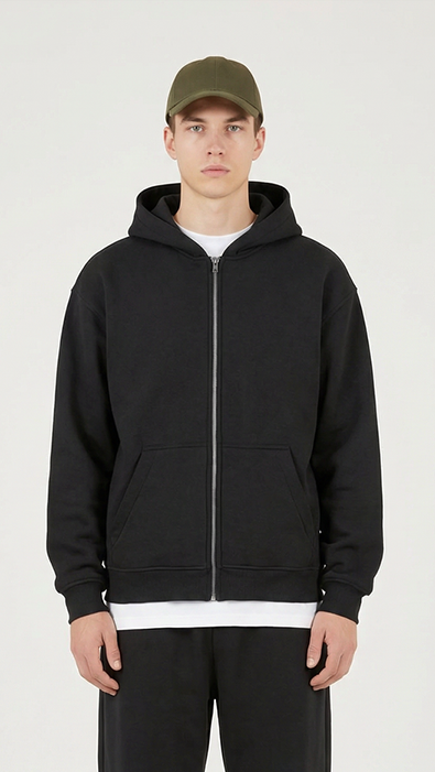 Oversize Zip Hoodie, Black